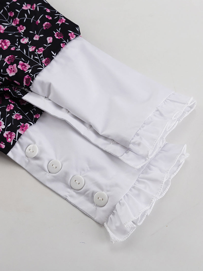 Doll Collar Flower Print Cinched Waist Mini Dress