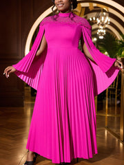Plus Size Trim Cape Sleeve Pleated Party Dress