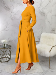 Women's Tie Waist Split Hem Maxi Dress
