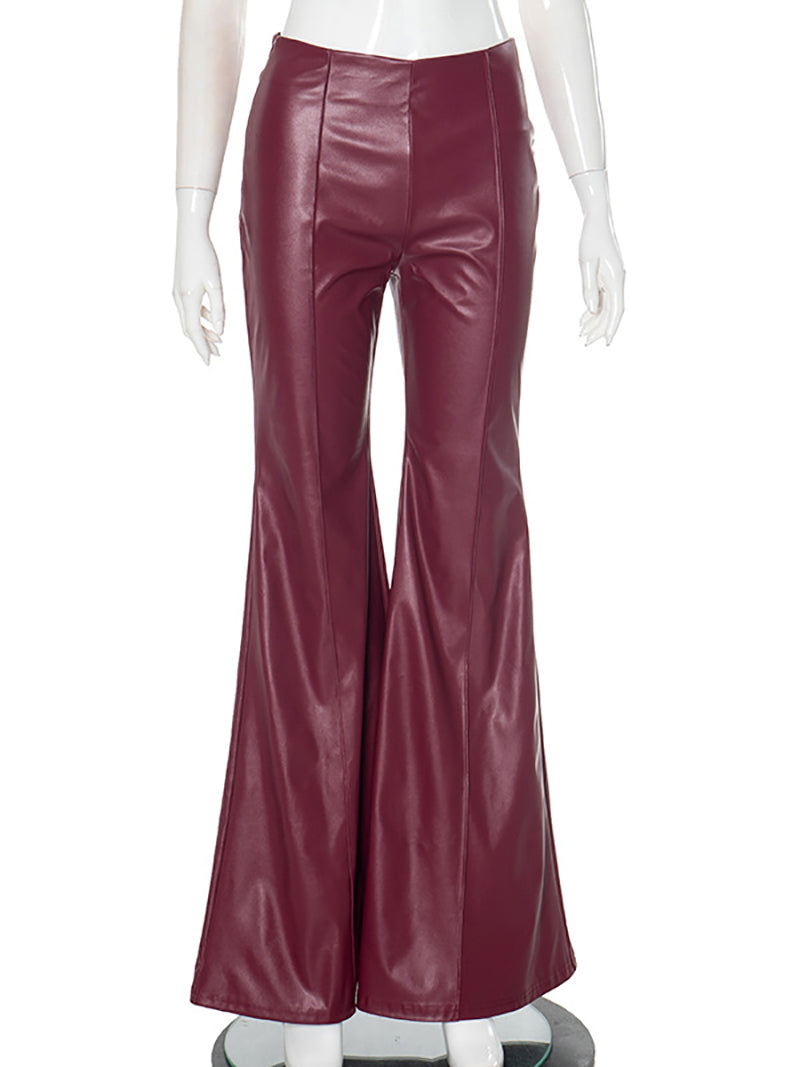 High Waist Faux Leather Flared Trousers