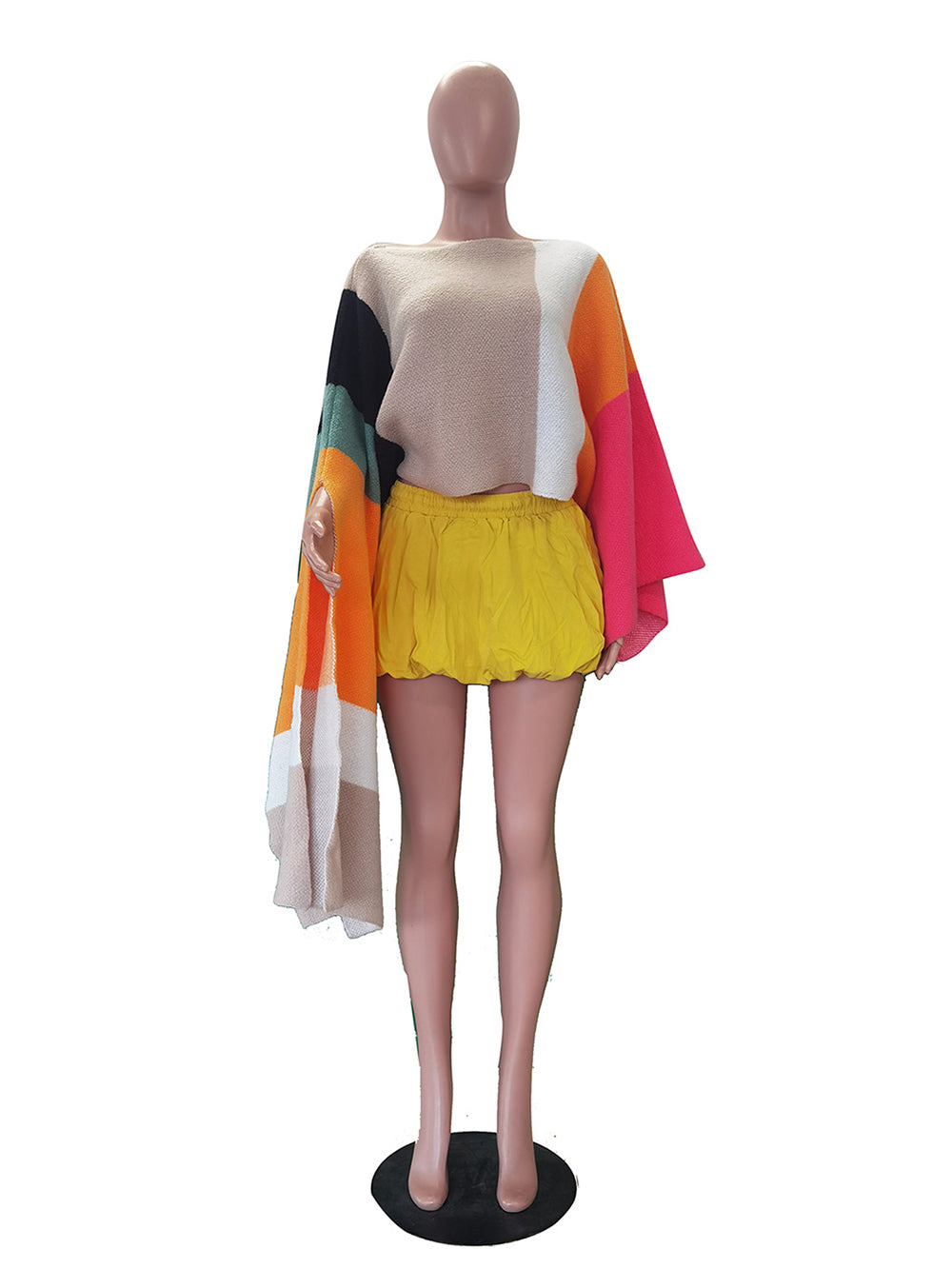 Fashion Colorblock Asymmetric Knit Cape Top