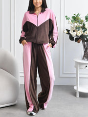 Chevron Color Block Zip Jacket and Pants Set