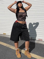 Plus Size Washed Denim Bermuda Shorts