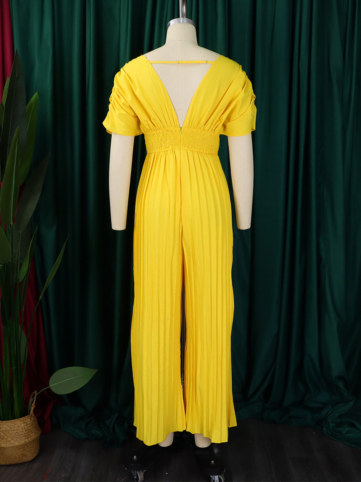 Elegant V-Neck Pleated Wide Leg Jumpsuit