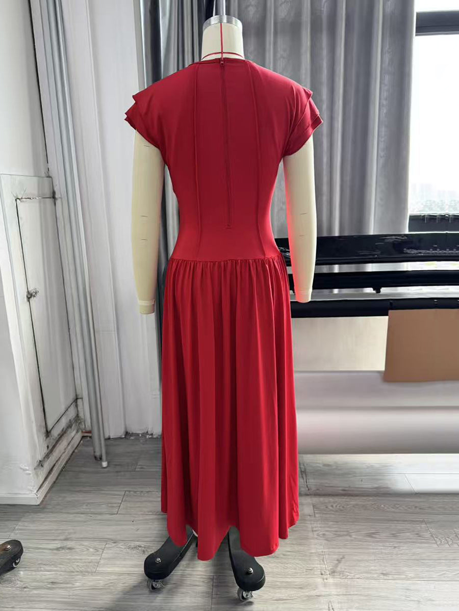 Casual Daily Elegant Cinched Waist O Neck A Line Dress