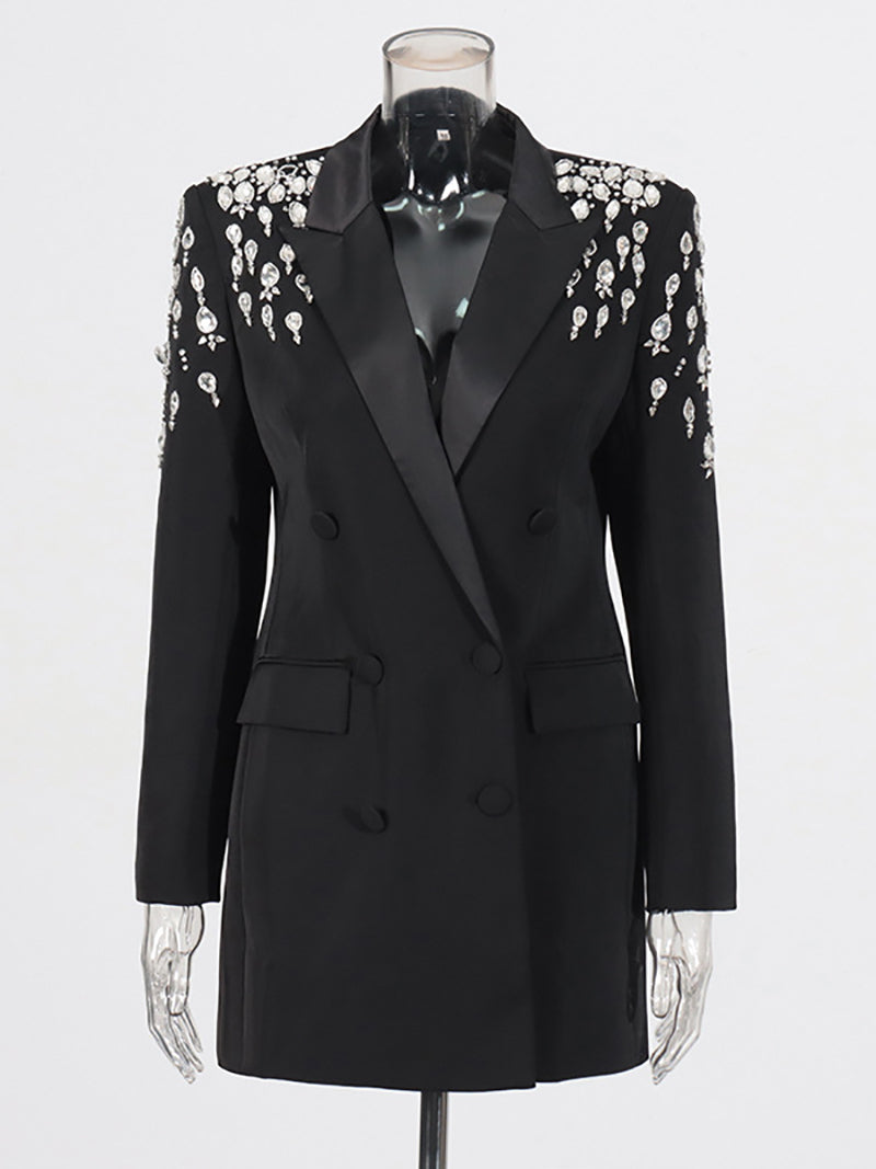 Fashion Crystal Double-breasted Blazer Dress