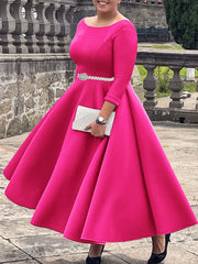 Elegant Solid Belted Evening Dress