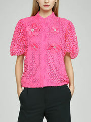 Elegant Floral Embellishment Hollow Blouse