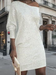 Elegant One Shoulder Long Sleeve Sequin Dress