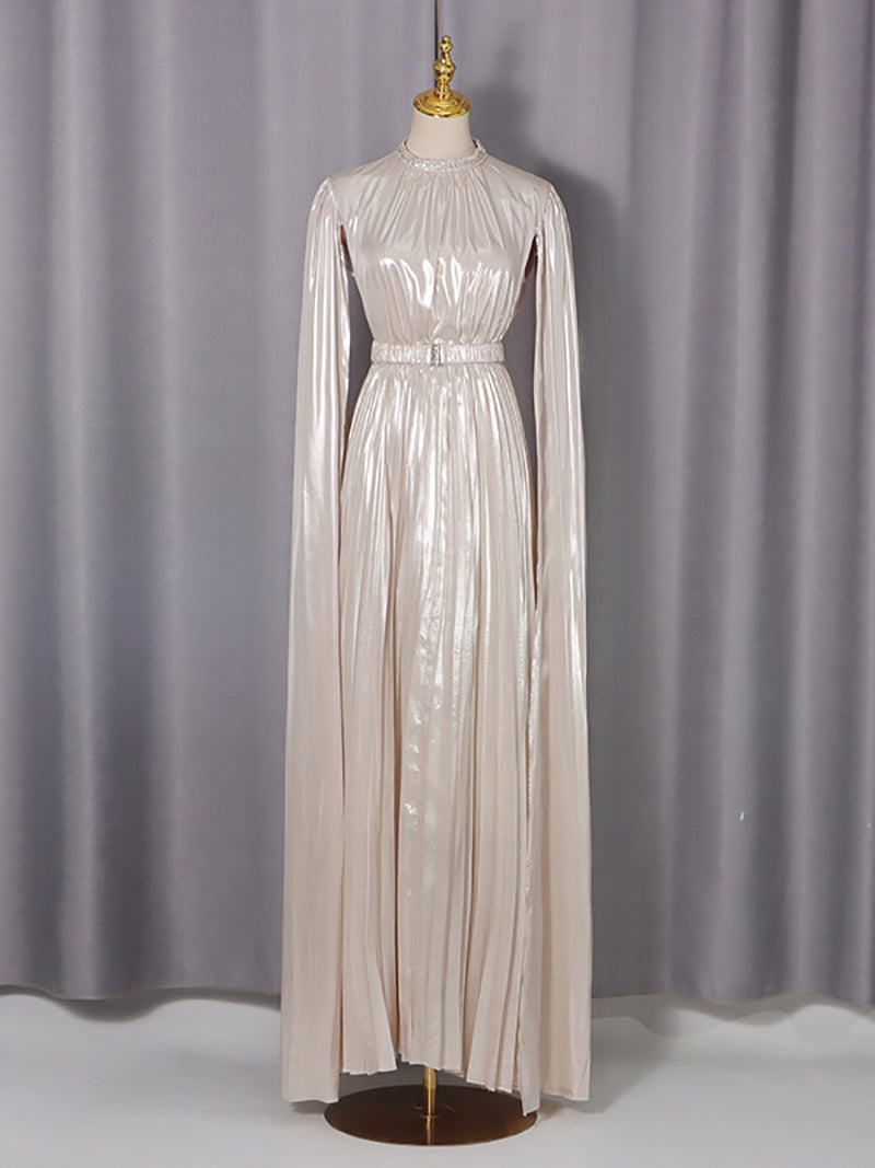 Fashion Cape Sleeve Pleated Maxi Dress