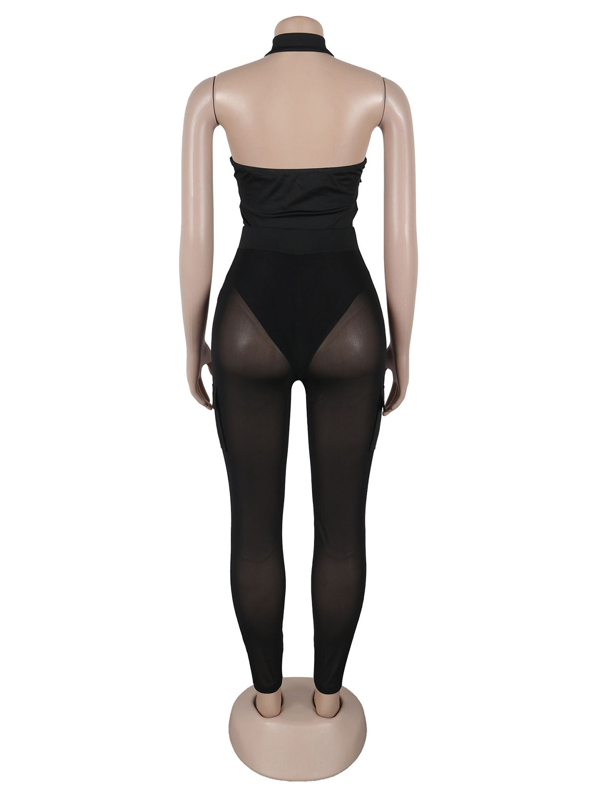 Sexy V-neck Halter Bodysuit and Mesh Pants Set