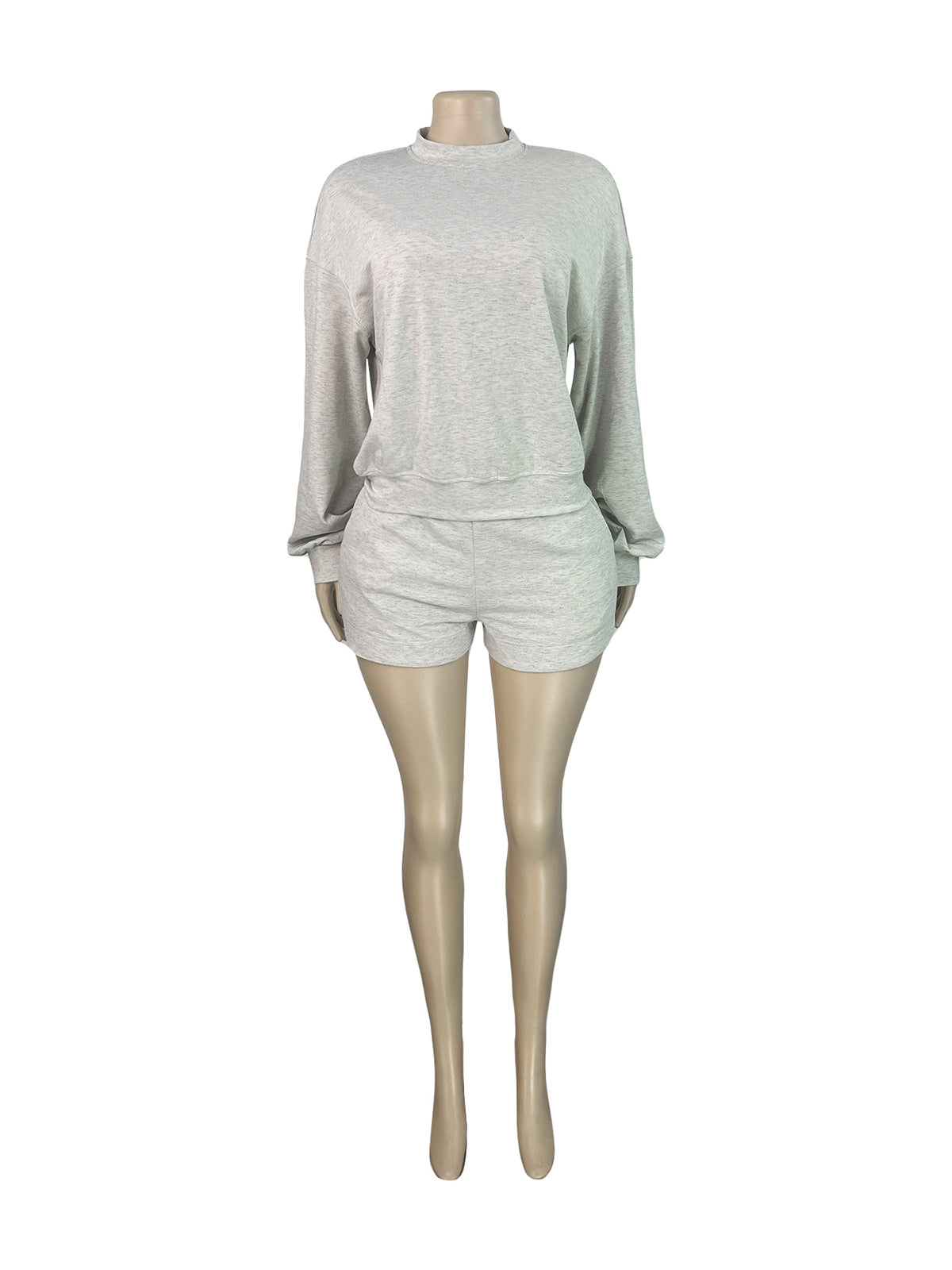 Casual Round Neck Long Sleeve Two Piece Shorts Set