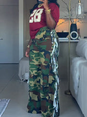Casual Camo Side-Fringe Wide Leg Pants