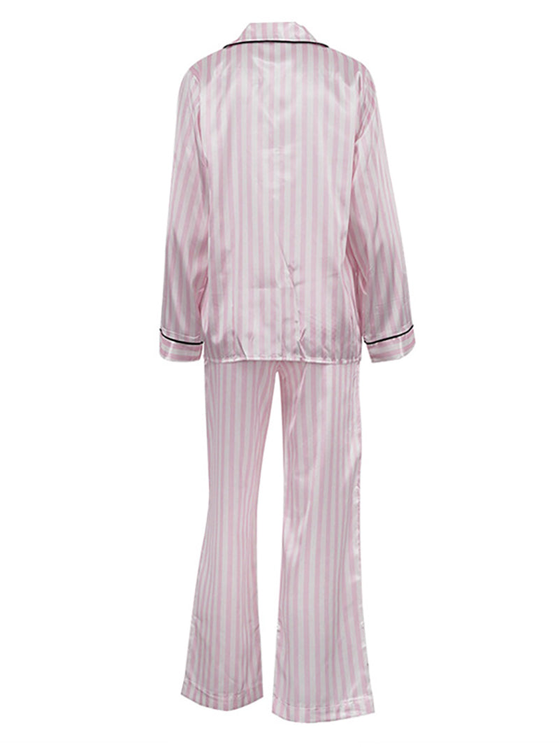 Stripes Loose Top And Straight Leg Trousers Casual Set