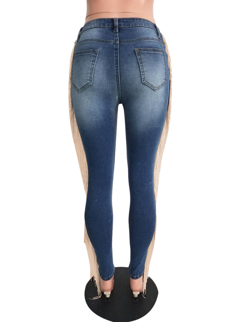 Casual High Waist Ripped Tassel Jeans Pencil Pants