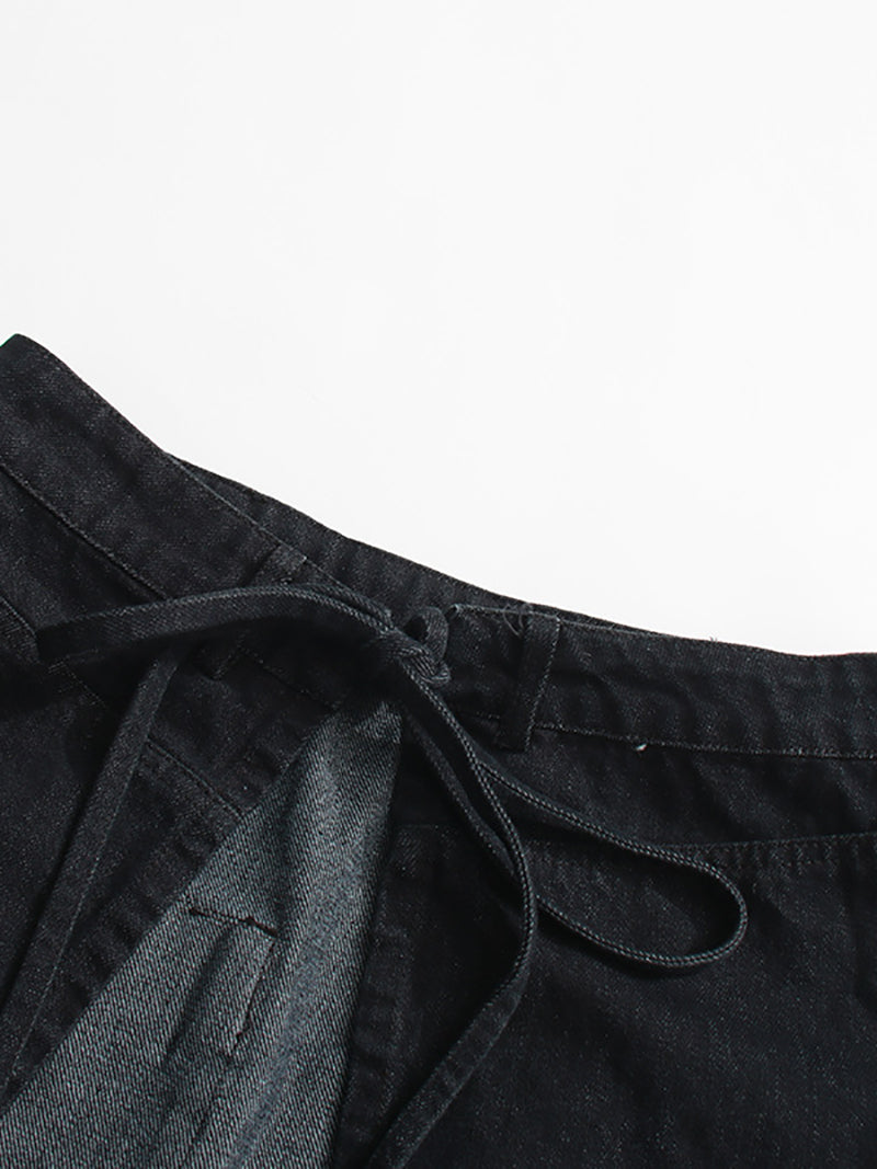 Low-rise Lace-up Cargo Denim Miniskirt