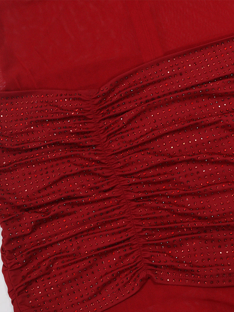 Sexy Embellished Mesh Sheer Ruched Maxi Dress