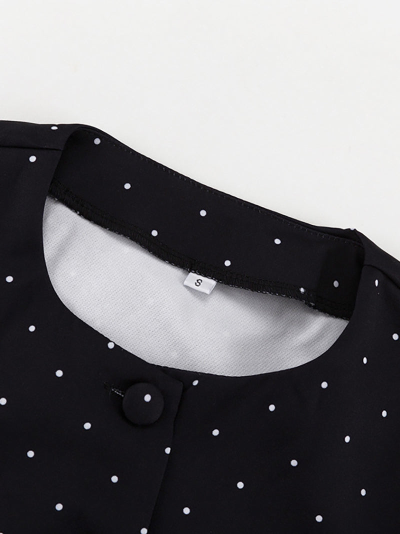 Polka Dot Print Slim Shirt High Waist Midi Skirt Set