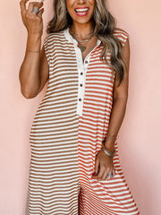 Casual Stripe Patchwork Wide Leg Jumpsuit