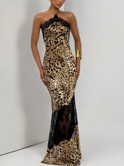 Halter Lace Panel Fishtail Maxi Dress