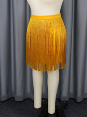 Plus Size Slight Stretch Tassels High-Waist Mini Skirt