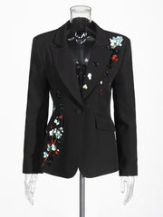 Sequin Flower Scrunched Casual Blazer