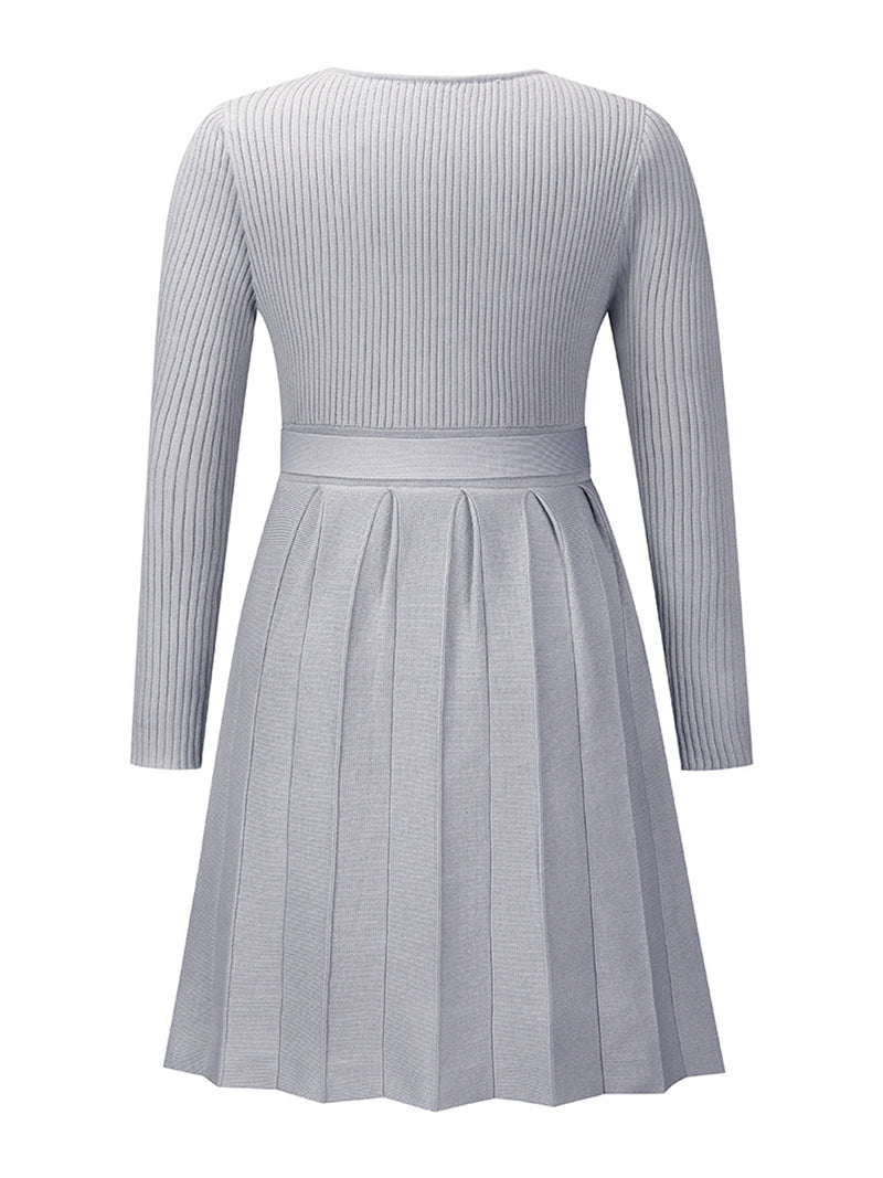 Fashion V Neck Long Sleeves Knit Sweater Dress