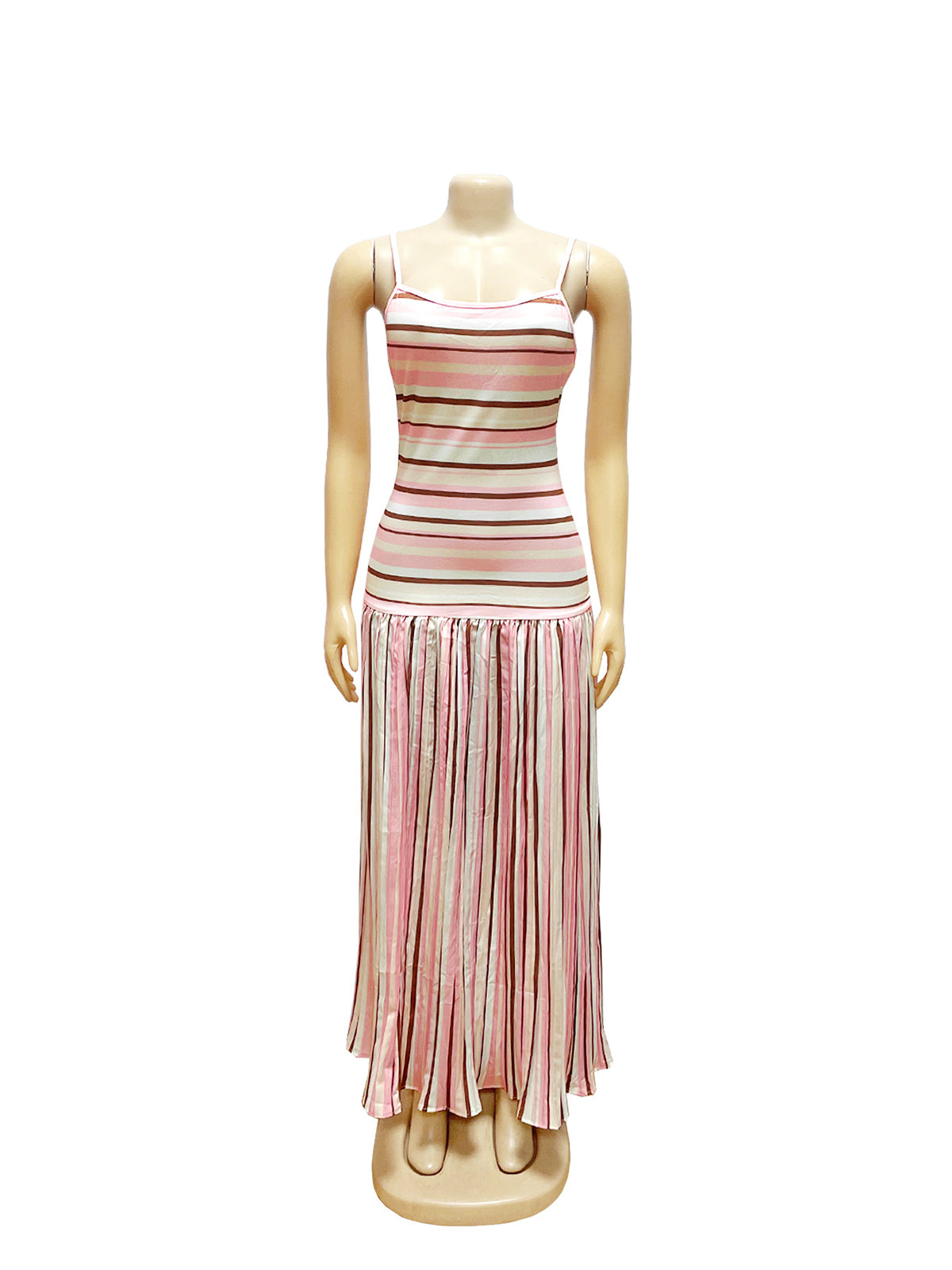 Fashion Striped Sleeveless Strap Maxi Dress