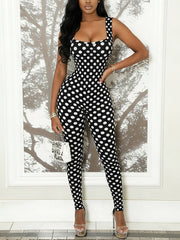 Sexy Polka Dot Print Backless Tight Jumpsuit