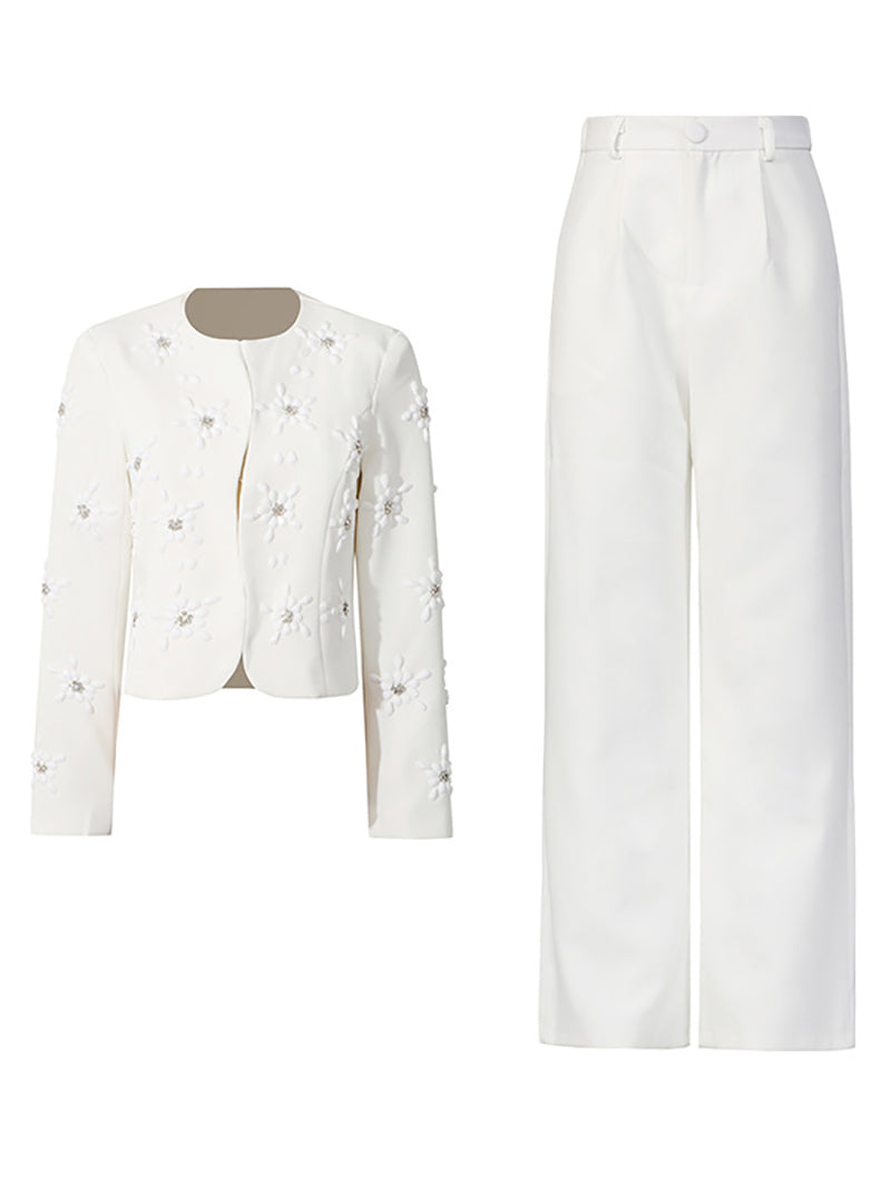 Fashion Embellished Blazer Suit Pants Set