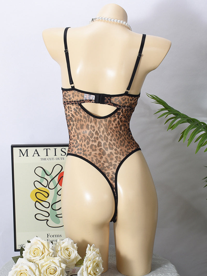 Sexy Leopard Print Sheer Mesh Bodysuit