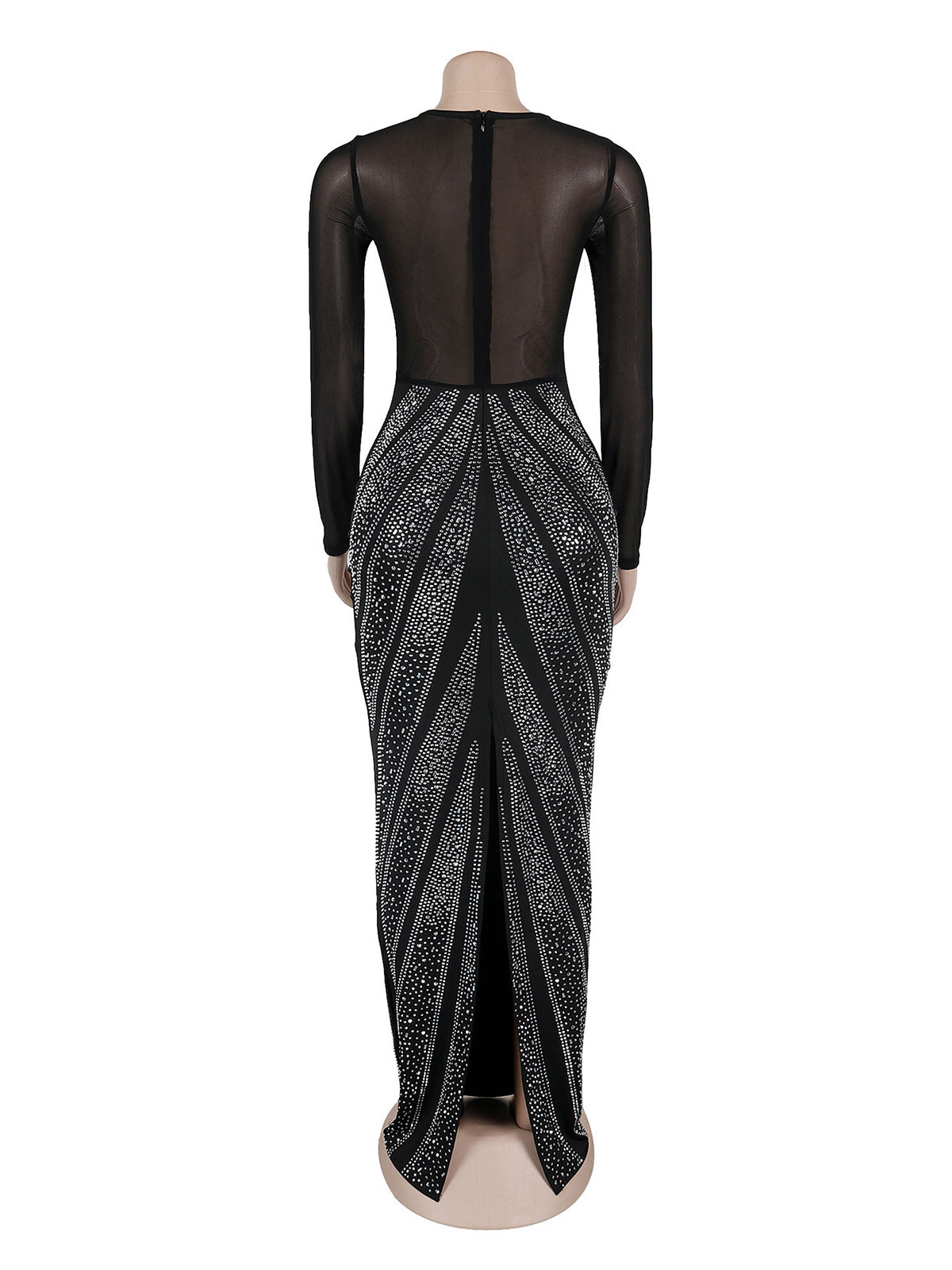 Rhinestone Mesh See Through Nightclub Party Maxi Dress