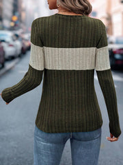 Casual Round Neck Ribbed Loose Knit Shirt