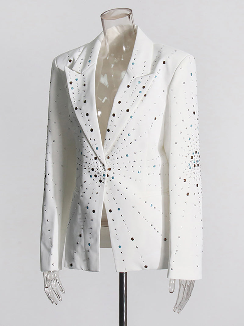 Sparkly Rhinestone White Peak Lapel Blazer