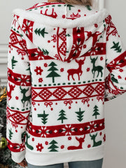 Christmas Print Hooded Cardigan Coat