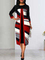 Fashion Round Neck Print Midi Dress