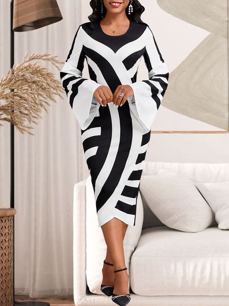 Fashion Flared Sleeve Party Bodycon Midi Dress