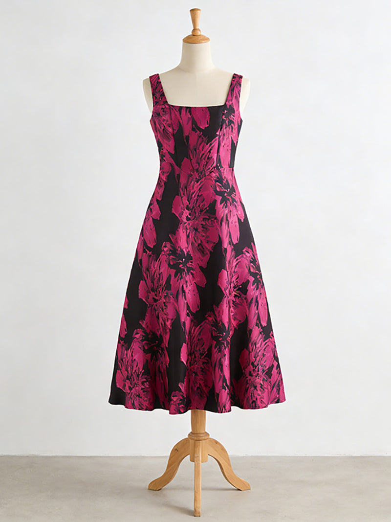 Fashion Print Floral Sleeveless Slim Midi Dress