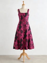 Fashion Print Floral Sleeveless Slim Midi Dress