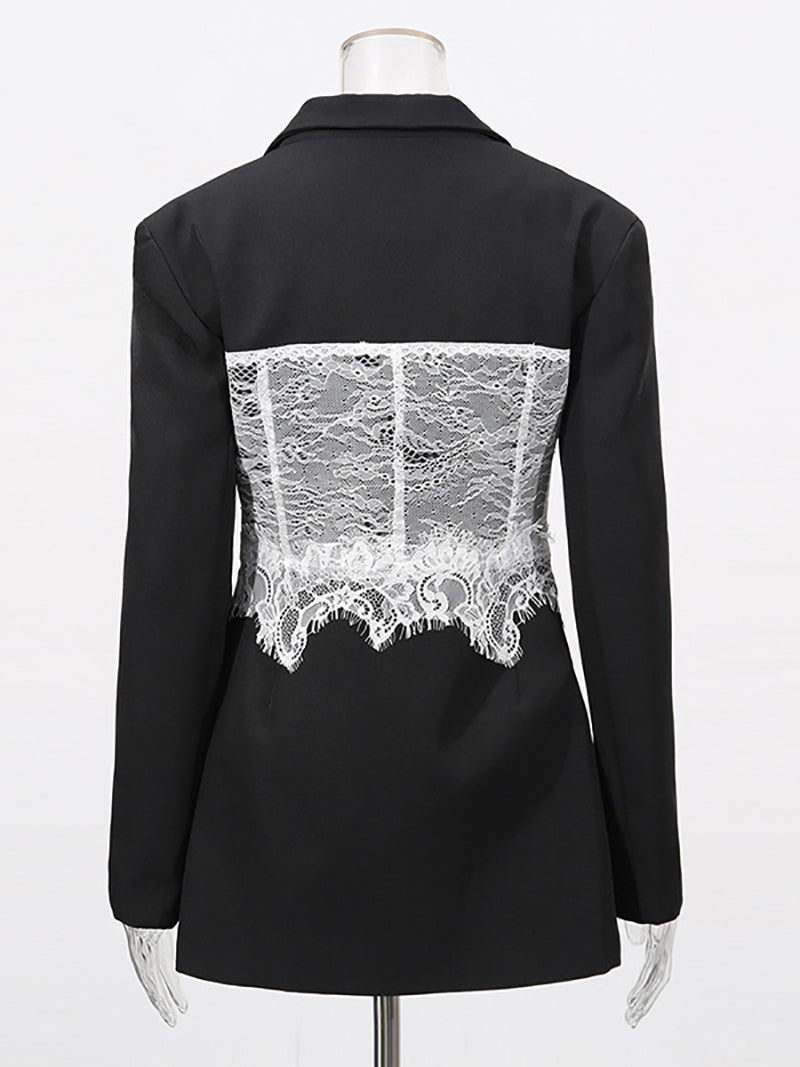 Fashion Deconstructed Lace Patchwork Lapel Blazer