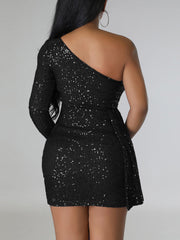 Sexy Sequin One Shoulder Slim Party Dress