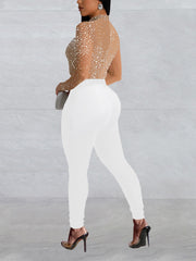 Sexy Rhinestones Sheer Bodycon Jumpsuits