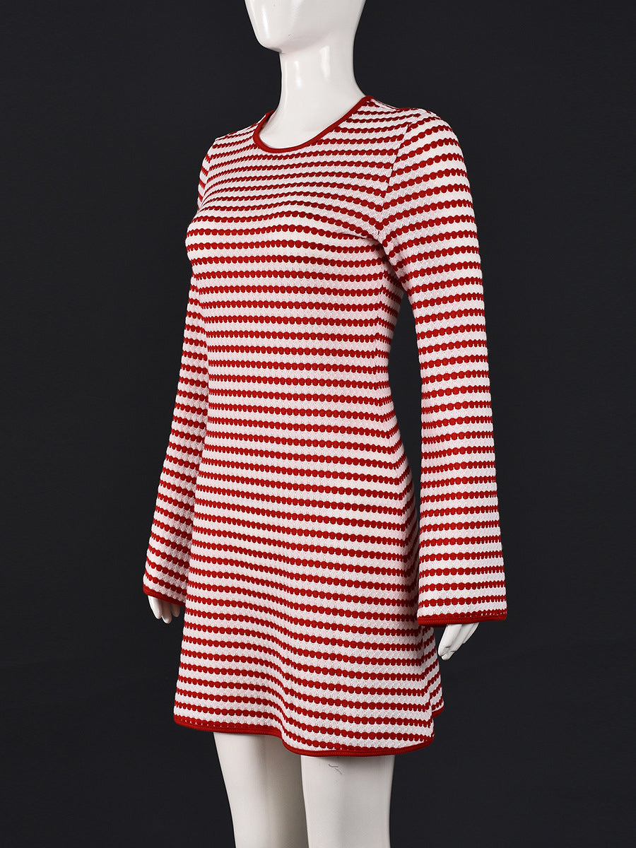 Fashion Round Neck Stripe Slim Mini Dress