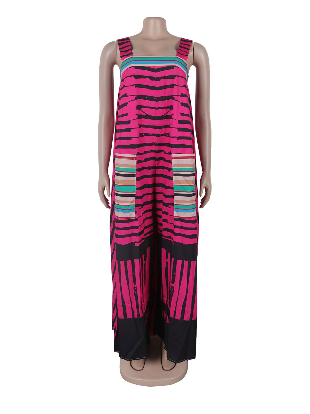 Sexy Striped Print Sleeveless Loose Wide Leg Jumpsuit