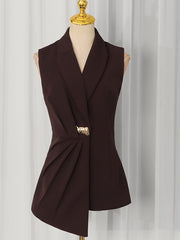 Asymmetric Pleated Lapel Vest-boutique