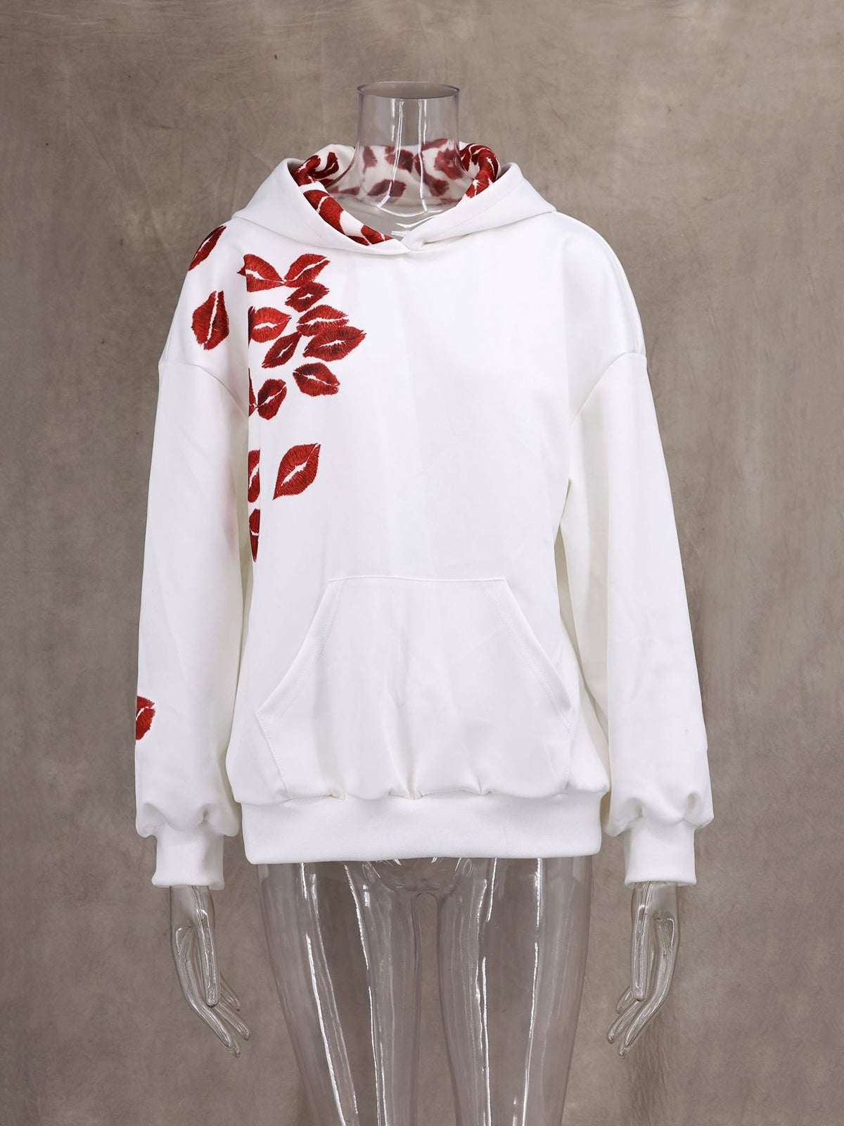 Casual Lips Print Loose Hoodie