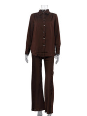 Casual Long Sleeve Loose Shirt Straight-leg Pants Set