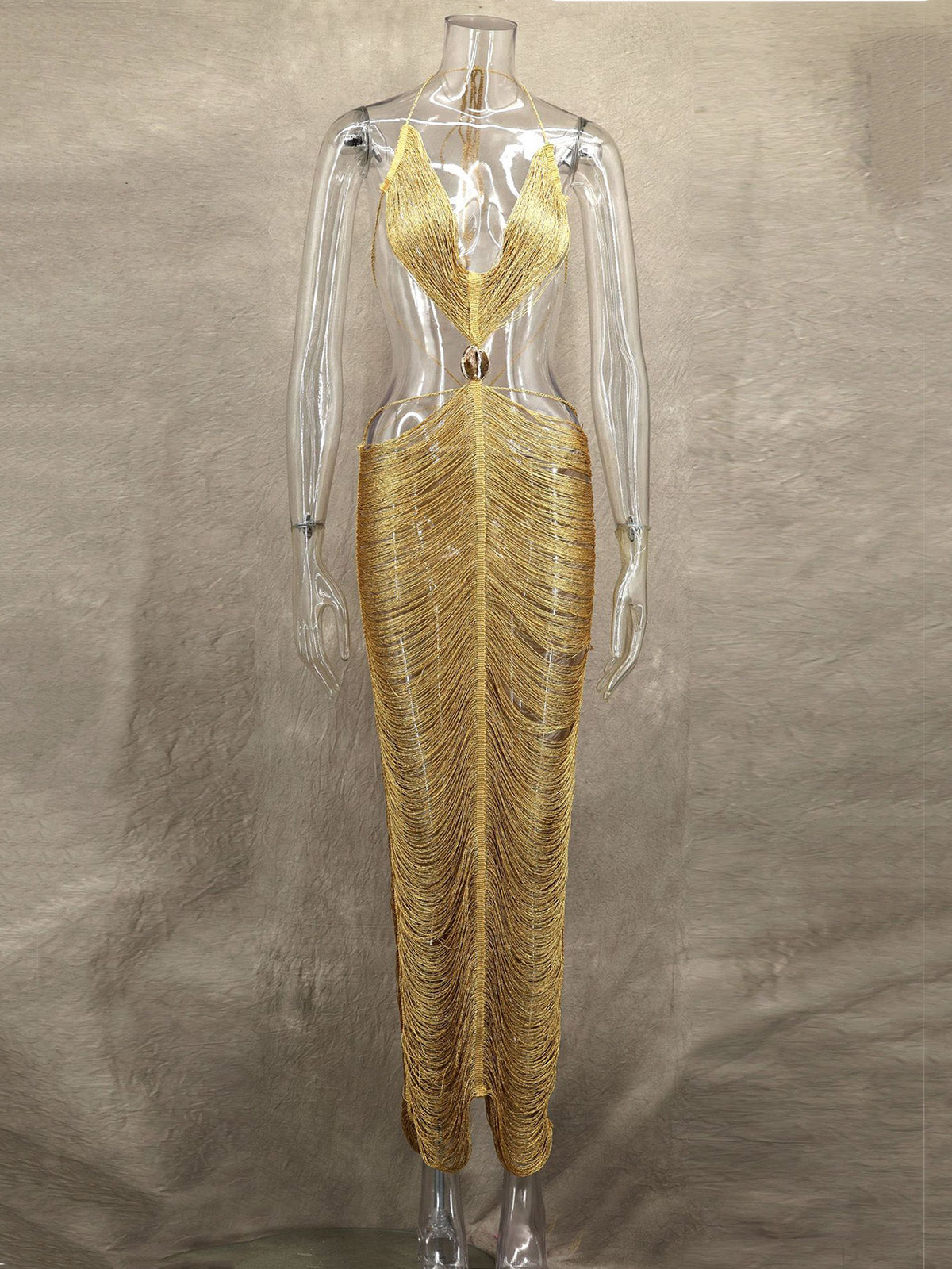 Shell Decor Tassels Lace-up Sexy Dress