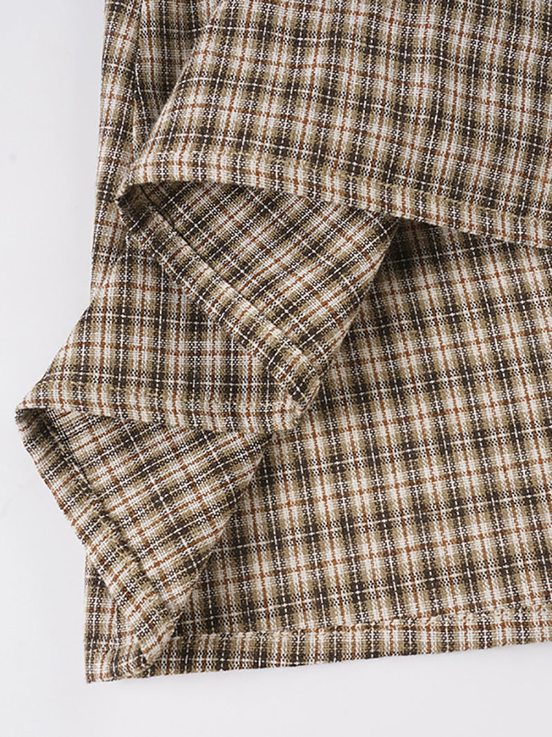 Fashion Single Breasted Plaid Shirt Dress