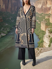 Fashion V Neck Beaded Print Coat